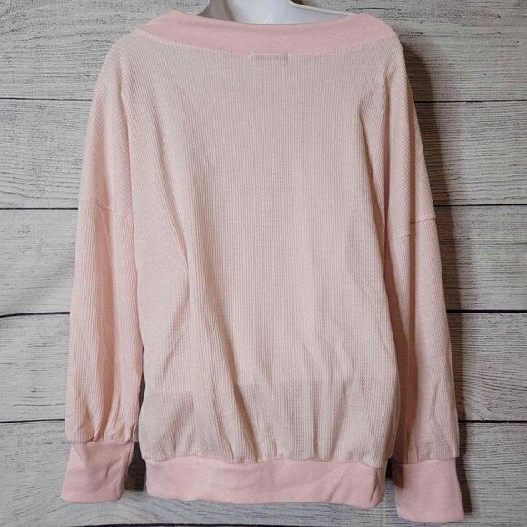 Women's Waffle Knit V Neck Top XS - Picture 4 of 4